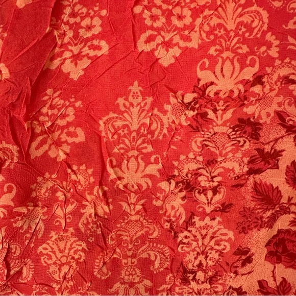 Women's Top Plus Size 14w/16w Orange Sheer Floral Textured Boho Hippie Patchwork - Picture 3 of 8